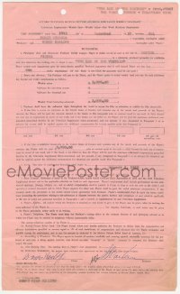 3x0062 BORIS KARLOFF signed contract 1957 paid $3,000 to appear in The Log of the Vestris!