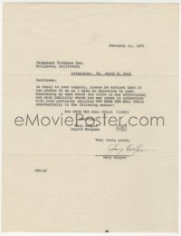 3x0065 GARY COOPER signed contract agreement 1943 allowing Paramount to put his name below title!