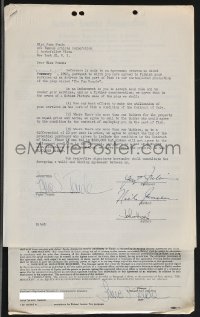 3x0054 JANE FONDA signed contract, signed rider AND signed agreement 1962 Fun Couple Broadway debut