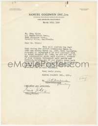 3x0067 KING VIDOR signed contract agreement 1937 on agreement from Sam Goldwyn about not paying him!