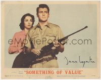 3x0253 SOMETHING OF VALUE signed LC #3 1957 by Dana Wynter, who's with Rock Hudson holding rifle!