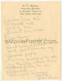 3x0077 BUTTERFLY MCQUEEN signed letter 1993 replying to a professor & praising her, handwritten!