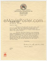3x0080 CECIL B. DEMILLE signed letter 1947 urging for abolition of union shops across America!