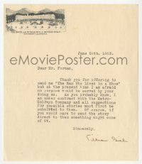 3x0091 LILLIAN GISH signed letter 1925 turning down man who offered her a script to read!
