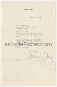 3x0105 SPENCER TRACY signed letter 1937 sent to reporter who interviewed him & did a good job!