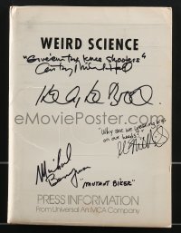 3x0341 WEIRD SCIENCE signed presskit w/ 8 stills 1985 by LeBrock, Hall, Mitchell-Smith AND Berryman!