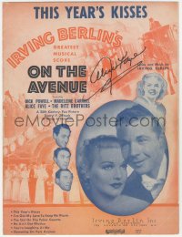 3x0282 ALICE FAYE signed sheet music 1937 by Alice Faye, This Year's Kisses from On the Avenue!