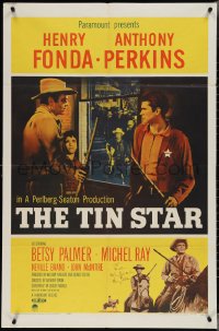 3x0167 TIN STAR signed 1sh 1957 by Henry Fonda, who's with Anthony Perkins, directed by Anthony Mann!