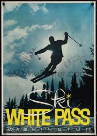 3x0150 WHITE PASS signed 21x30 travel poster 1980s by BOTH skiers Phil Mahre AND Billy Johnston!