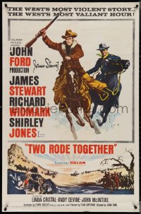 3x0170 TWO RODE TOGETHER signed 1sh 1961 by James Stewart, who's with Richard Widmark, John Ford!