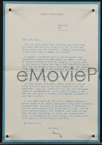 3x0097 MARY PICKFORD signed letter 1945 telling friend she is about to produce One Touch of Venus!