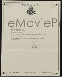 3x0099 OLEG CASSINI signed letter 1975 telling fan he is giving letter to his wife Gene Tierney!