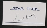 3x0310 STAR TREK group of 9 signed cards 1973 by Leonard Nimoy, William Shatner, Grace Lee Whitney, Nichelle Michols, DeForest