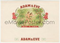 3y1211 ADAM & EVE foil 7x9 cigar box label 1940s great art of nude Biblical couple in Garden of Eden!