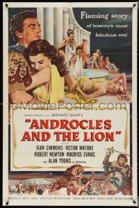 3y0743 ANDROCLES & THE LION 1sh 1952 artwork of Victor Mature holding Jean Simmons!