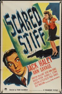 3y1042 SCARED STIFF 1sh 1945 great art of terrified Jack Haley & Ann Savage, mystery comedy!
