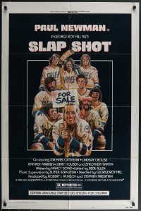 3y1057 SLAP SHOT style A 1sh 1977 Paul Newman hockey sports classic, cast portrait art by Craig!