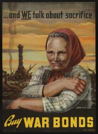 3y0029 AND WE TALK ABOUT SACRIFICE 20x28 WWII war poster 1943 art of grieving mother by Couillard!