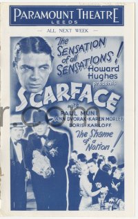 3y1251 SCARFACE local theater English herald 1932 Paul Muni, Ann Dvorak, Howard Hughes, Howard Hawks