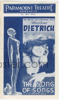 3y1254 SONG OF SONGS local theater English herald 1934 Marlene Dietrich, plus Mickey Mouse ad on back!