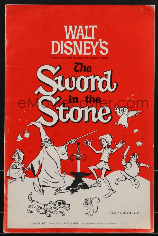 : 3y0021 SWORD IN THE STONE pressbook 1964 Disney's cartoon  story of King Arthur & Merlin the Wizard!