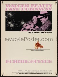 3z0688 BONNIE & CLYDE 30x40 1967 notorious crime duo Warren Beatty & Faye Dunaway, Penn, ultra rare!
