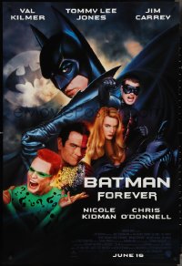 3z0796 BATMAN FOREVER advance DS 1sh 1995 Kilmer, Kidman, O'Donnell, Jones, Carrey, top cast!
