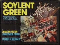 3z0702 SOYLENT GREEN British quad 1973 art of Charlton Heston escaping riot control by John Solie!