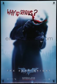 3z0832 DARK KNIGHT teaser DS 1sh 2008 great image of Heath Ledger as the Joker, why so serious?