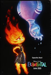3z0843 ELEMENTAL teaser DS 1sh 2023 Walt Disney, opposites react, cute CGI fire/water characters!