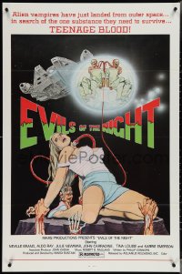 3z0847 EVILS OF THE NIGHT 1sh 1985 Tom Tierney art of sexy girl, ghouls need teenage blood!