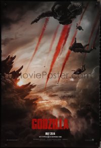 3z0857 GODZILLA teaser DS 1sh 2014 Bryan Cranston, soldiers parachuting over burning San Francisco!