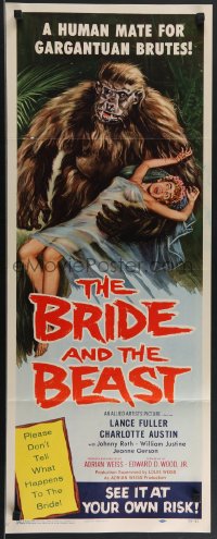 3z0478 BRIDE & THE BEAST insert 1958 Ed Wood classic, great art of huge ape holding sexy girl!