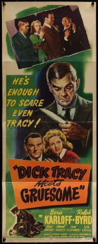 3z0483 DICK TRACY MEETS GRUESOME insert 1947 art of Boris Karloff looming over title, rare!