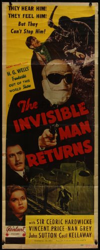 3z0496 INVISIBLE MAN RETURNS insert R1948 Hardwicke can't stop Price, H.G. Wells, ultra rare!