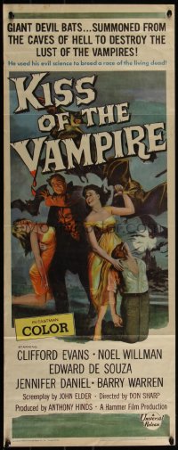 3z0500 KISS OF THE VAMPIRE insert 1963 Hammer, cool art of devil bats attacking by Joseph Smith!