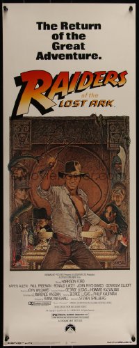 3z0517 RAIDERS OF THE LOST ARK insert R1982 great art of adventurer Harrison Ford by Richard Amsel!