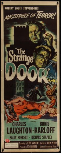 3z0522 STRANGE DOOR insert 1951 cool art of Boris Karloff, Charles Laughton & sexy Sally Forrest!