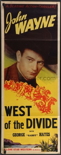 3z0499 JOHN WAYNE insert 1940s image of young John Wayne wearing cowboy hat, West of the Divide!