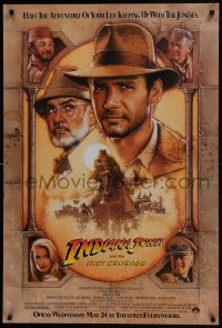 3z0881 INDIANA JONES & THE LAST CRUSADE advance 1sh 1989 Ford/Connery over a brown background by Drew
