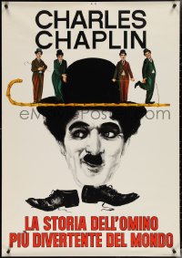 3z0764 FUNNIEST MAN IN THE WORLD Italian 1sh 1967 cool art of Charlie Chaplin w/4 tiny images on cane!