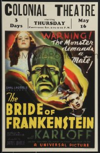3z0552 BRIDE OF FRANKENSTEIN 14x22 REPRO poster 2010s Lanchester & Karloff from the window card!