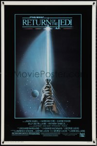 3z0965 RETURN OF THE JEDI 1sh 1983 George Lucas, art of hands holding lightsaber by Reamer!
