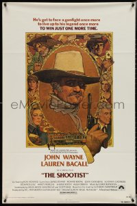 3z0990 SHOOTIST 1sh 1976 best Richard Amsel artwork of aging gunfighter John Wayne & cast!