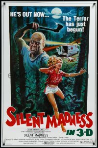 3z0993 SILENT MADNESS 1sh 1984 3D psycho, cool horror art, he's out now & the terror has just begun!