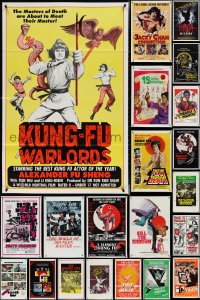 4a0917 LOT OF 32 FORMERLY TRI-FOLDED KUNG-FU ONE-SHEETS 1970s-1980s cool martial arts images!