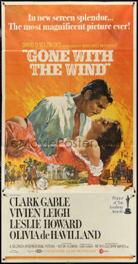 4b0240 GONE WITH THE WIND 3sh R1968 classic Howard Terpning art of Clark Gable & Vivien Leigh, rare!
