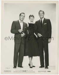 4b1344 SABRINA 8x10.25 still 1954 pretty Audrey Hepburn between Humphrey Bogart & William Holden!