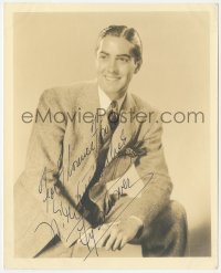 4b1257 TYRONE POWER JR. signed 8x10 REPRO photo 1950s great seated portrait of the leading man!