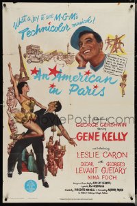 4b0815 AMERICAN IN PARIS 1sh 1951 wonderful art of Gene Kelly dancing with sexy Leslie Caron!